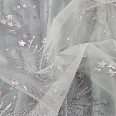 20D Polyester Gauze Tulle Fabric with Bronzing Firework Design Spandex Material for Fashion Garments and Underwear