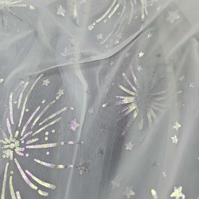 20D Polyester Gauze Tulle Fabric with Bronzing Firework Design Spandex Material for Fashion Garments and Underwear