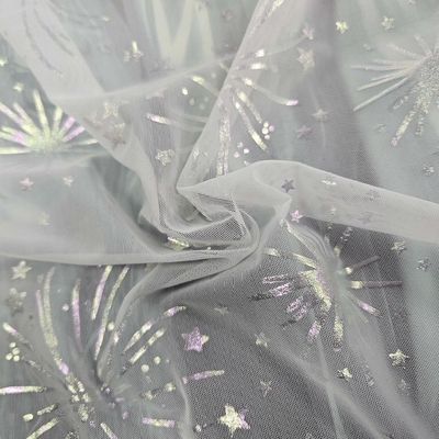 20D Polyester Gauze Tulle Fabric with Bronzing Firework Design Spandex Material for Fashion Garments and Underwear