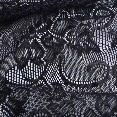 Lace Embroidery Fabric Black Polyester Waterproof Hollow Out Tricot for Ladies for Dresses and Girls