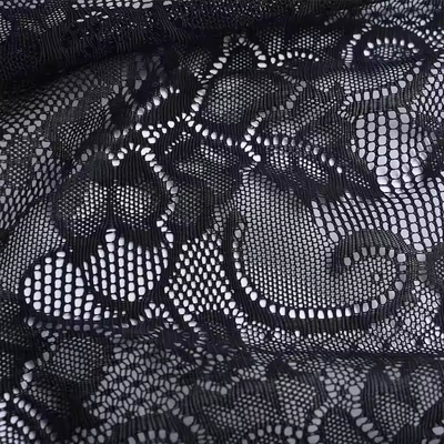 Lace Embroidery Fabric Black Polyester Waterproof Hollow Out Tricot for Ladies for Dresses and Girls