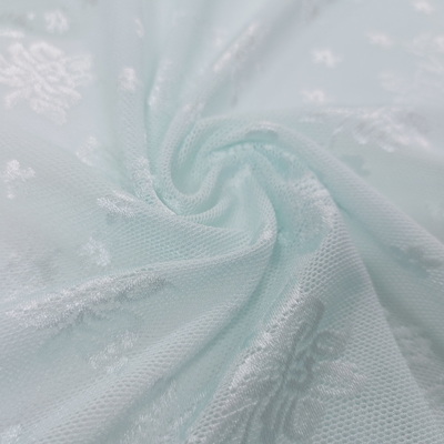 High Quality Light Blue Floral Mesh Lace Fabric Embroidery Material for Apparel Dresses & Decorative Uses