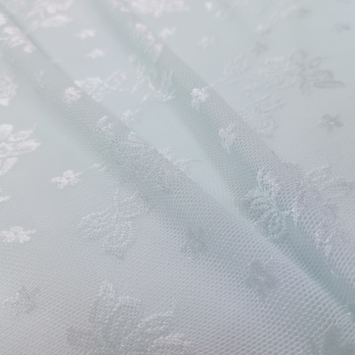 High Quality Light Blue Floral Mesh Lace Fabric Embroidery Material for Apparel Dresses & Decorative Uses