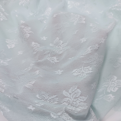 High Quality Light Blue Floral Mesh Lace Fabric Embroidery Material for Apparel Dresses & Decorative Uses