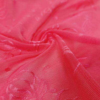 Premium Pink Floral Pattern Lace Fabric Elastic Mesh Material for Apparel Wedding Dresses & Decorative Crafts