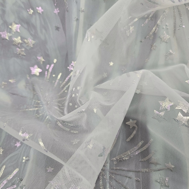 20D Polyester Gauze Tulle Fabric with Bronzing Firework Design Spandex Material for Fashion Garments and Underwear