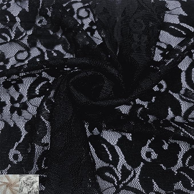 Wide Nylon Spandex Floral Lace Fabric 87 GSM Lightweight 4-Way Stretch Soft Breathable 1 Yard for Lingerie